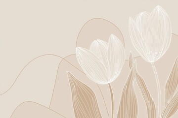 Wall Mural - elegant line art of tulips with soft background in neutral tones