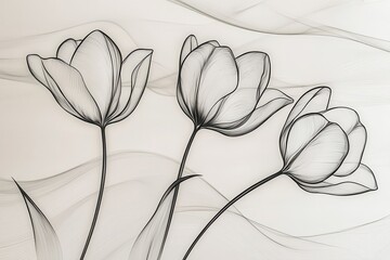 Wall Mural - elegant line art of tulips with smooth flowing background