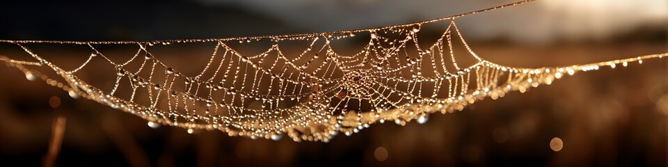 Dew-Kissed Spiderweb: A spiderweb glistening with morning dew, delicately strung between blades of grass, captures the beauty of nature's intricate designs.
