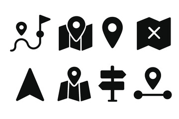 Leinwandbilder - Collection of navigation and map icons demonstrating various location indicators and guiding symbols for travel and exploration
