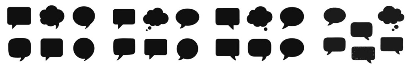 Poster - Different shapes and styles of speech bubbles and thought balloons in black color on a light background for design use