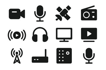 Poster - Digital communication tools displayed as icons highlight various media technologies for modern broadcasting and content creation