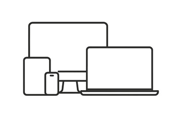 Poster - Various devices including a laptop, desktop monitor, and mobile phone displayed in a minimalist design showing connectivity