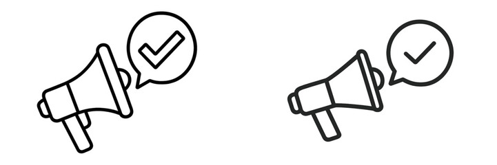 Poster - Megaphones with check marks representing final approvals in announcement or notification contexts in a simple design