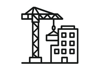 Leinwandbilder - Construction site displaying crane lifting materials at urban building project during daylight hours in a bustling city environment