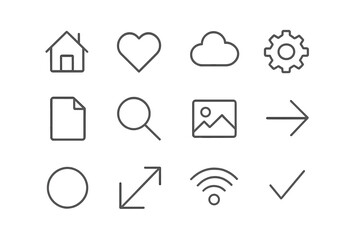 Fototapete - Collection of Minimalist Icons Depicting Common Activities and Functions in a Digital Interface