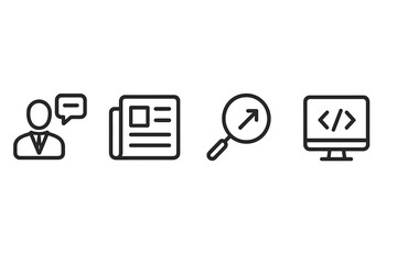 Poster - Professional icons representing communication, news, search, and coding in a digital environment