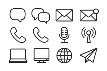 Fototapete - Communication icons representing various methods of connecting and sharing information in a modern digital world