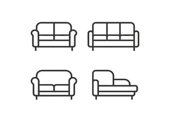 Fototapete - Different styles of simple line-drawn sofa designs showcased in grid format on a plain background