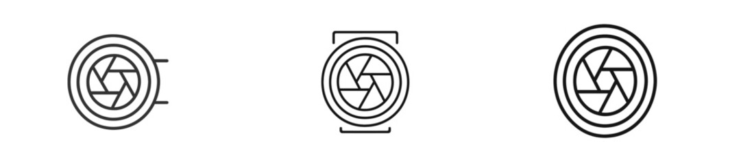 Fototapete - Camera lens icons illustrating various perspectives and styles in photography gear and equipment