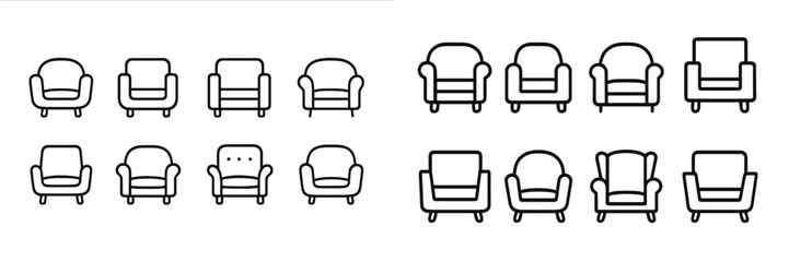 Poster - Various chair designs displayed in a modern style with line art on a white background