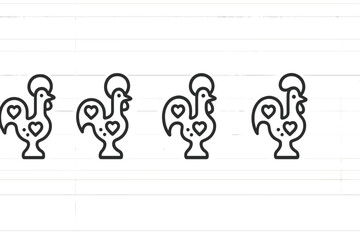 Poster - Colorful roosters with heart designs in a simple pattern on a white background
