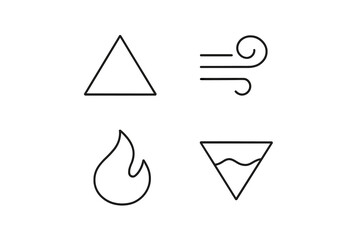Poster - Four elemental symbols representing earth, air, fire, and water in a minimalist design suitable for artistic or educational use