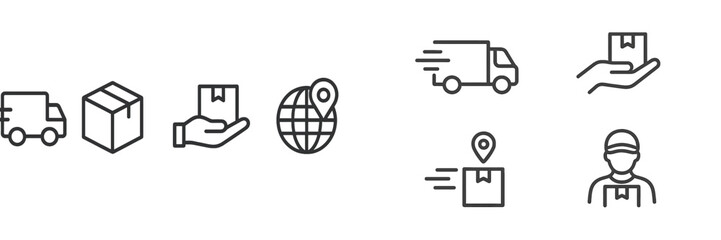 Fototapete - Delivery icons illustrating logistics process and global shipping concepts in modern design