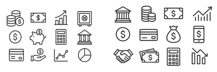 Aufkleber - Financial icons representing banking, investments, and savings displayed on a clean background for business concepts and education