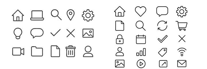 Aufkleber - Collection of minimalist icons representing various concepts including technology, communication, and navigation in black and white