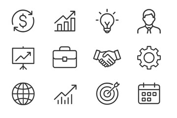 Fototapete - Business growth and strategy icons demonstrate key concepts for success in a competitive market environment