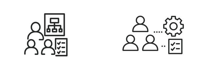 Fototapete - Team collaboration and planning process illustrated through simple line icons representing workflow and task management