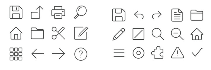 Leinwandbilder - Collection of minimalist icons representing various digital functionalities and actions for user interface design