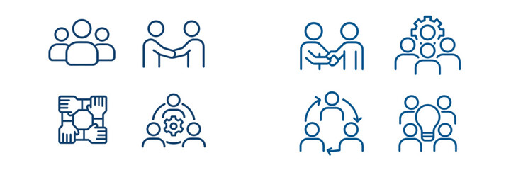 Fototapete - Icons representing teamwork, collaboration, and communication in a modern office setting