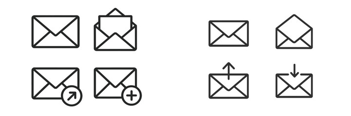 Leinwandbilder - Various envelope icons representing different mailing concepts and actions for digital communication applications