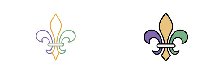 Leinwandbilder - Colorful fleur-de-lis symbols designed with vibrant purple, green, and gold shades on a clean white background