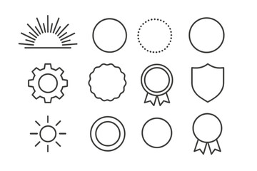 Fototapete - Creative set of simple line art icons featuring sun, shapes, and tools for design projects