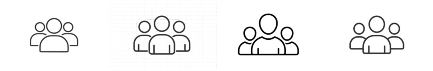 Aufkleber - Simple line art illustrations of diverse groups of people interacting in various formations in a modern design style
