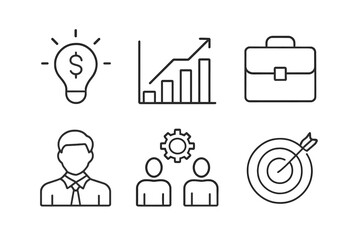 Leinwandbilder - Business concepts and strategies represented through icons showing growth, profit, and teamwork in a minimalistic design