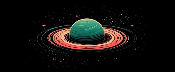 Wall Mural - teal planet with red rings in space.