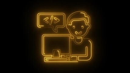 Young developer coding with neon glow,modern software development,programming,and cyber security theme