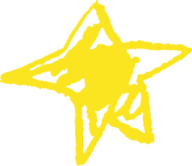 Wall Mural - yellow star scratch drawing in wax crayon texture. imperfect hand-drawn doodle in child’s style, gre