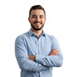 © Nour Studio - Handsome Smiling Young Businessman in a Blue Shirt Standing with Arms Crossed, PNG format