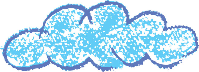 Wall Mural - crayon cloud icon like kid drawing in kindergarten. painted with blue charcoal or wax pencil sky sig
