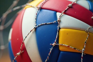 Close-up of volleyball net texture, showing knotted strings , volleyball, equipment