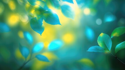 Wall Mural - the yellow light illuminating blue leaves creates a stunning blur effect.