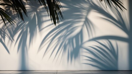 Wall Mural - white wall adorned with palm leaf shadows