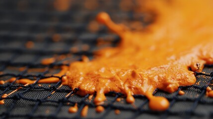 Orange Liquid Splashes on Black Netting