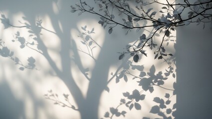 Wall Mural - abstract background for design presentation featuring gray shadows of blooming branches on white.