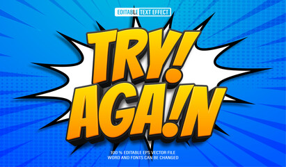 editable 3d text style effect - try again comic game zonk text effect template