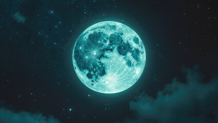 Wall Mural - full moon seen from space in the night sky.
