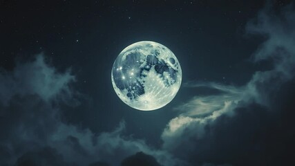 Wall Mural - night sky adorned with stars, a full moon, and scattered clouds.