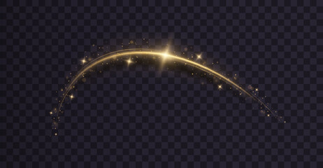 Wall Mural - golden sparkling trail. magical curve of glittering comet tail. shimmering golden wavy lines with gl