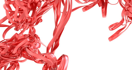 Poster - High-resolution stock photo of abstract red ribbons swirling on a white background. Perfect for design projects.