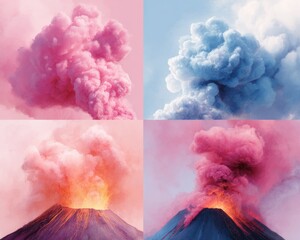 Aufkleber - Ethereal Volcanic Eruption Pastel Chromatic Geological Spectacle - Climate Science Visualization for Digital Media and Environmental Education