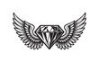 © Graphictaskbd78 - A stylized black-and-white illustration featuring a Monochrome winged diamond, vector on an isolated background
