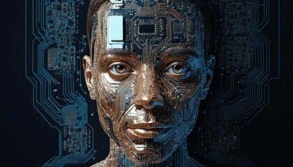 human face in abstract binary code