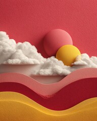 Fototapete - Minimalist Dreamscape Surreal Landscape with Soft Organic Curves, Cloud Textures, and Vibrant Color Gradients - Modern Digital Art and Creative Visual Storytelling