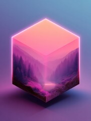 Leinwandbilder - Synthwave Geometric Dreamscape Immersive Isometric Landscape with Neon Gradient - Digital Art, Tech Innovation, and Metaverse Visual Design