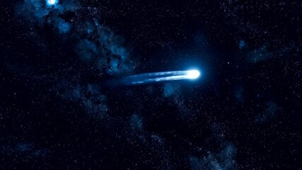 Wall Mural - bright comet hurtling through a dark, star filled night sky, leaving a brilliant blue trail in deep 